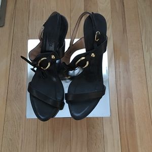 Max Mara Black 9 1/2 Open toe Leather Shoe